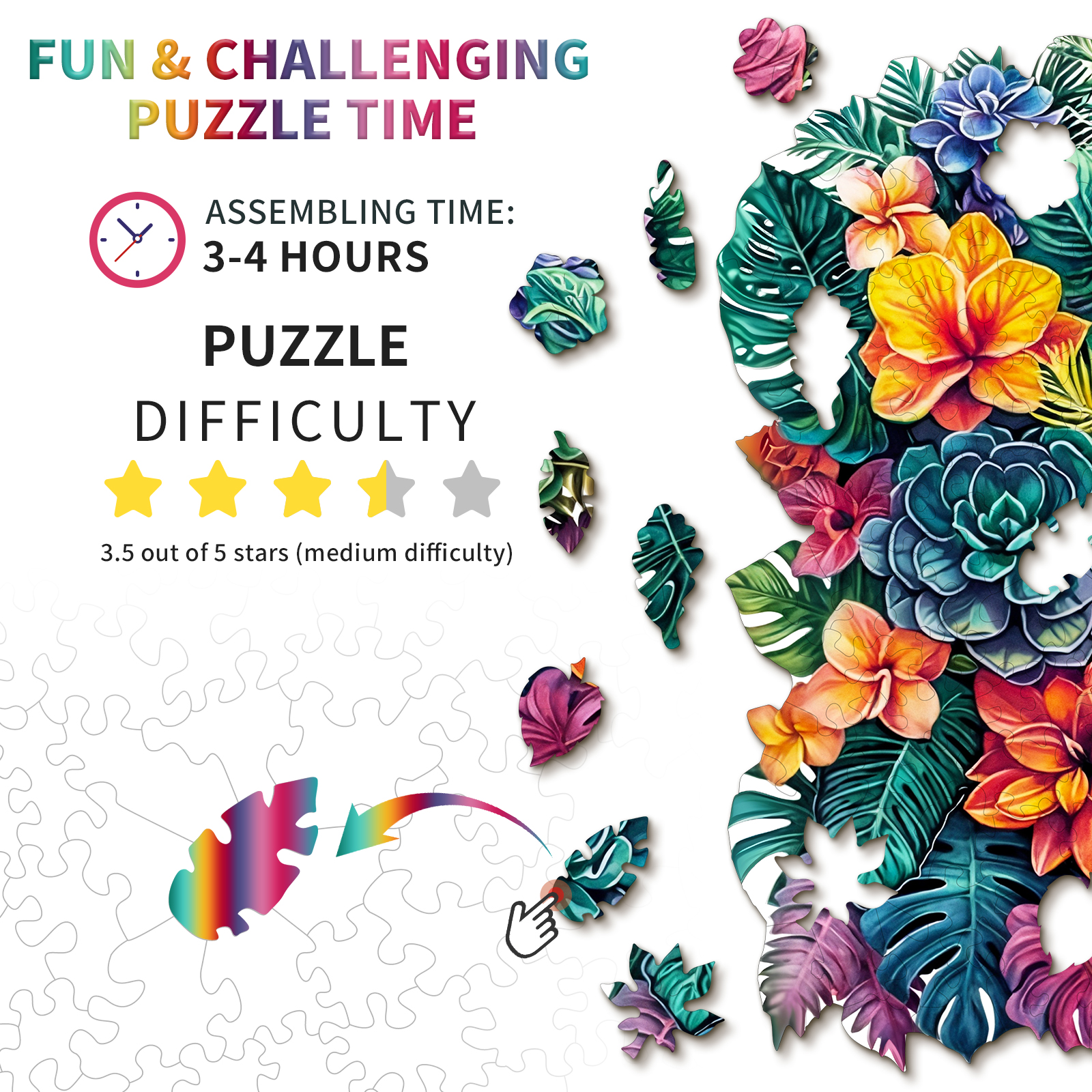 Wooden Jigsaw Puzzle – Large-leafed Plant - Image 4