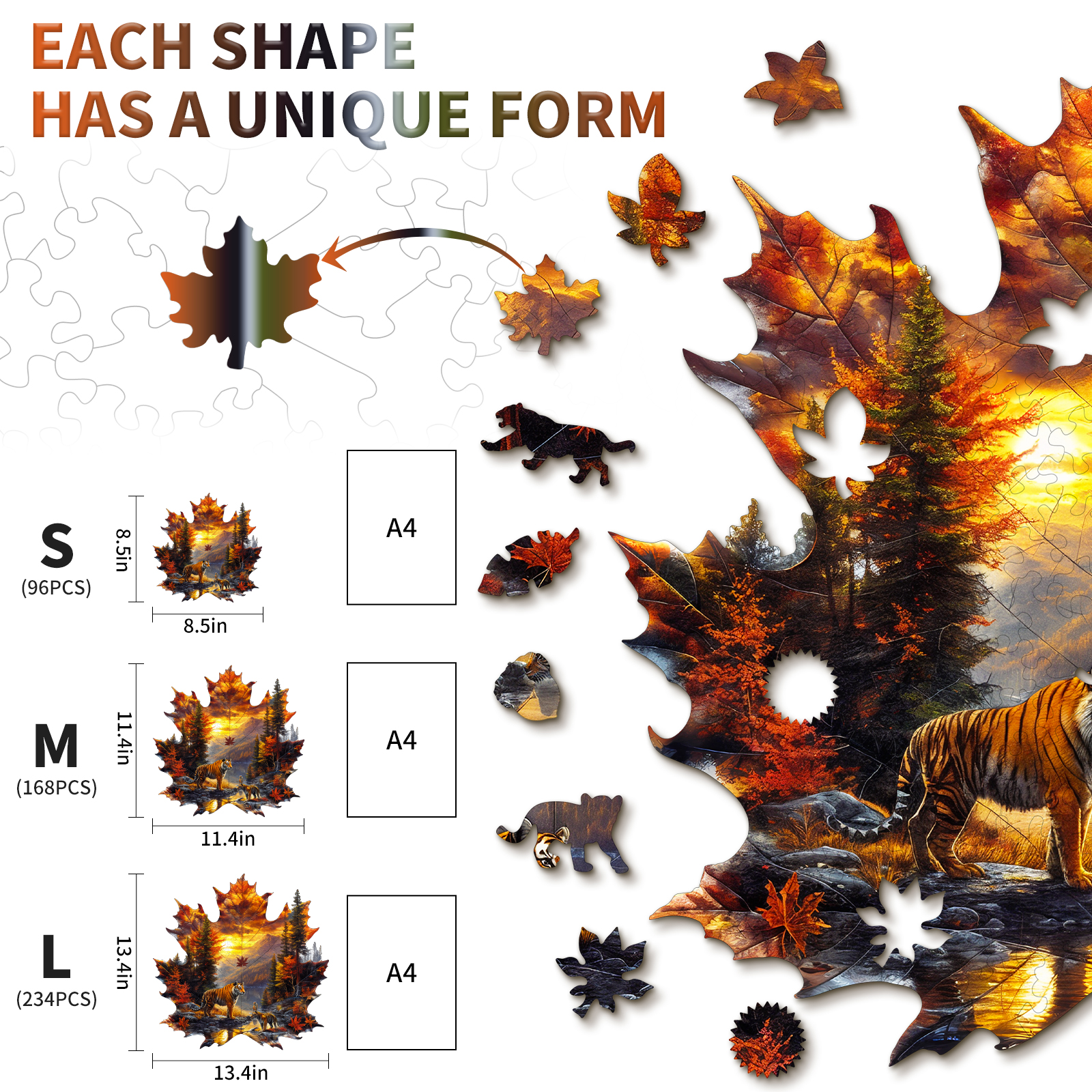 Wooden Jigsaw Puzzle – Maple Leaf Tiger - Image 5