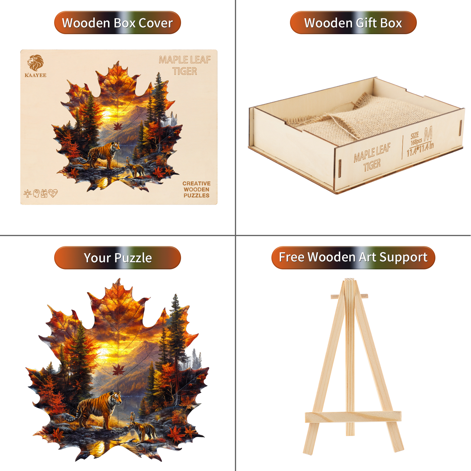 Wooden Jigsaw Puzzle – Maple Leaf Tiger - Image 3