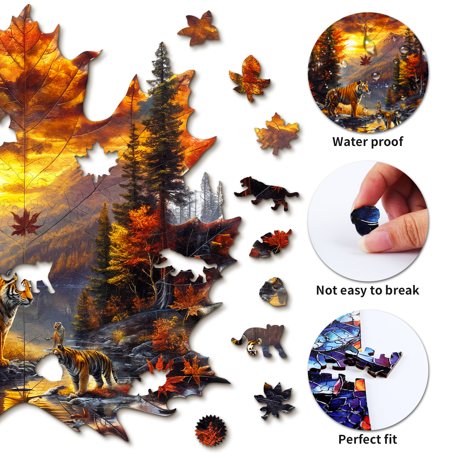 Wooden Jigsaw Puzzle – Maple Leaf Tiger - Image 2