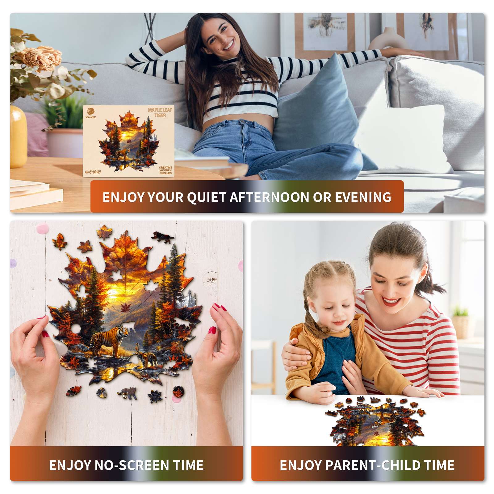 Wooden Jigsaw Puzzle – Maple Leaf Tiger - Image 6