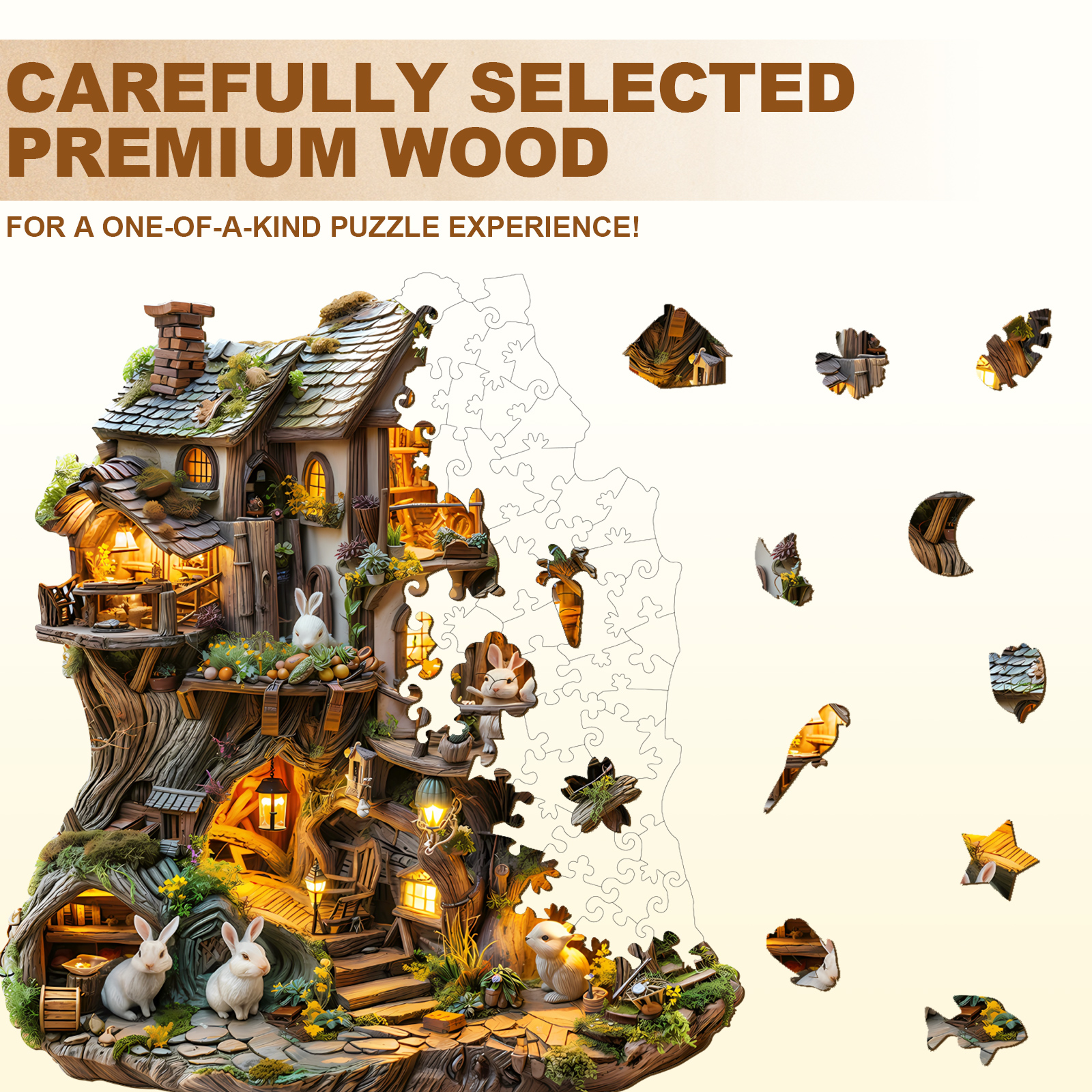 Wooden Jigsaw Puzzle – Rabbit's Tree House - Image 7