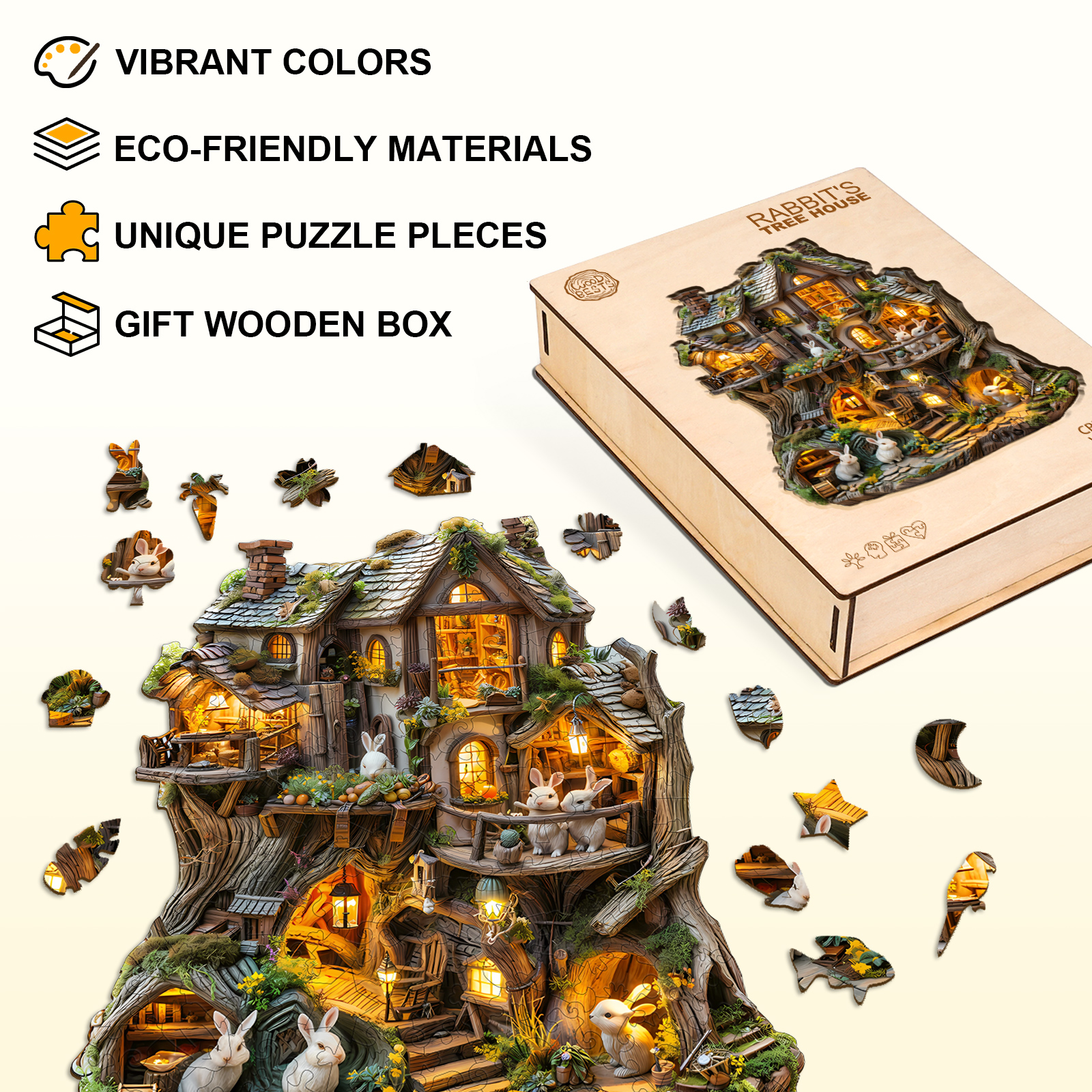 Wooden Jigsaw Puzzle – Rabbit's Tree House - Image 6
