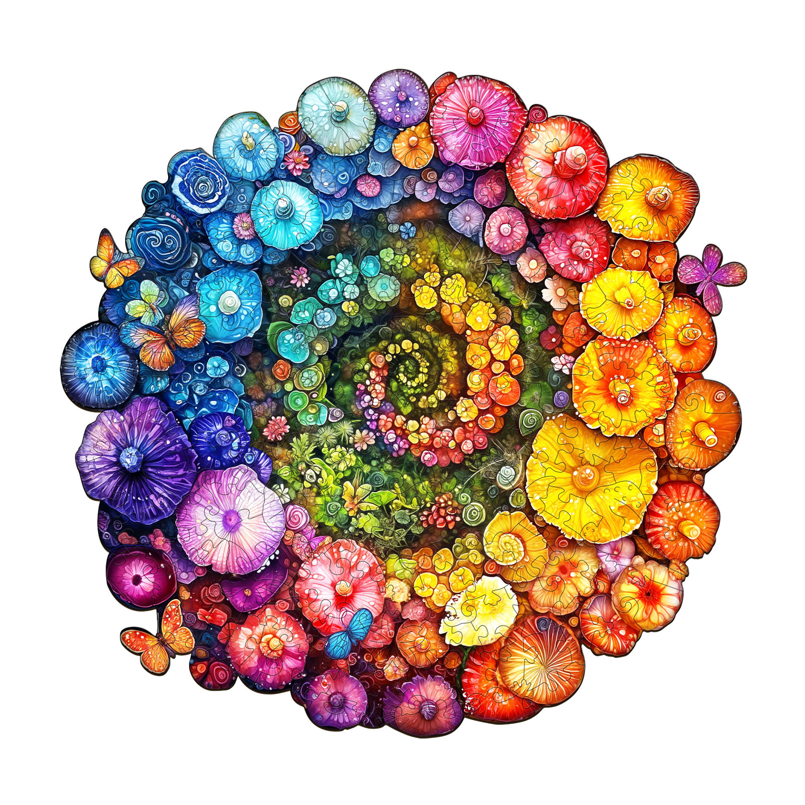 Wooden Jigsaw Puzzle – Rainbow vortex mushrooms