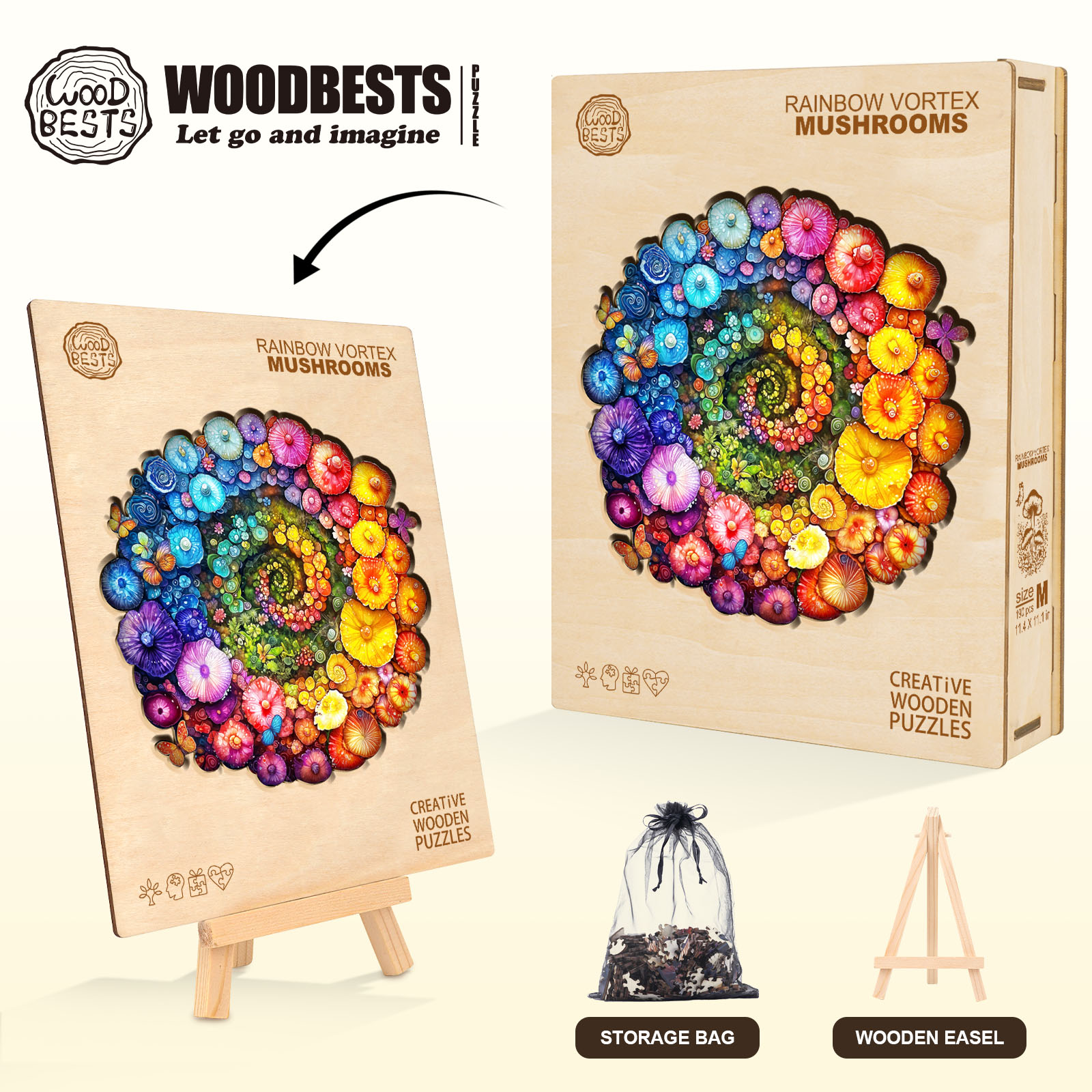 Wooden Jigsaw Puzzle – Rainbow vortex mushrooms - Image 4