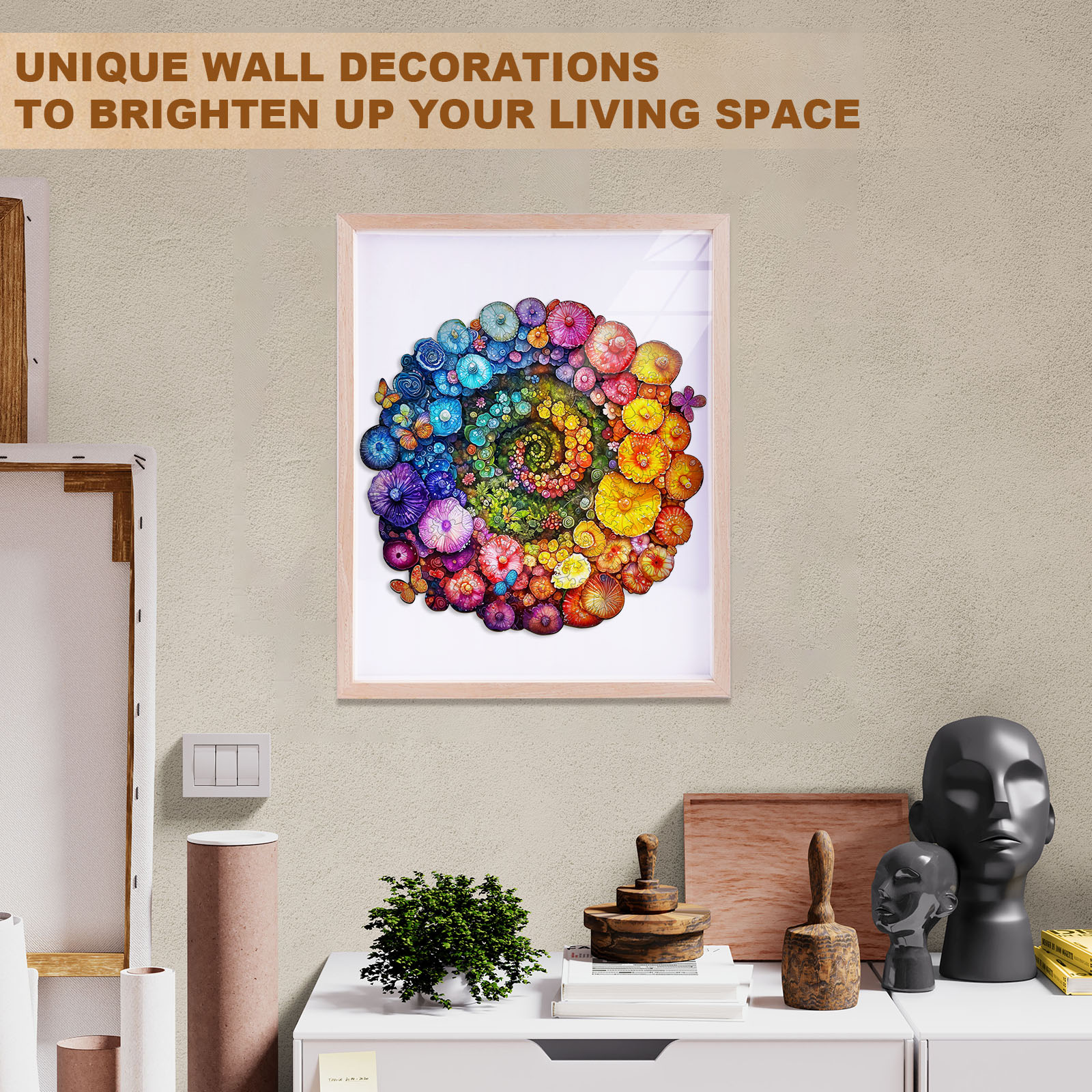 Wooden Jigsaw Puzzle – Rainbow vortex mushrooms - Image 9