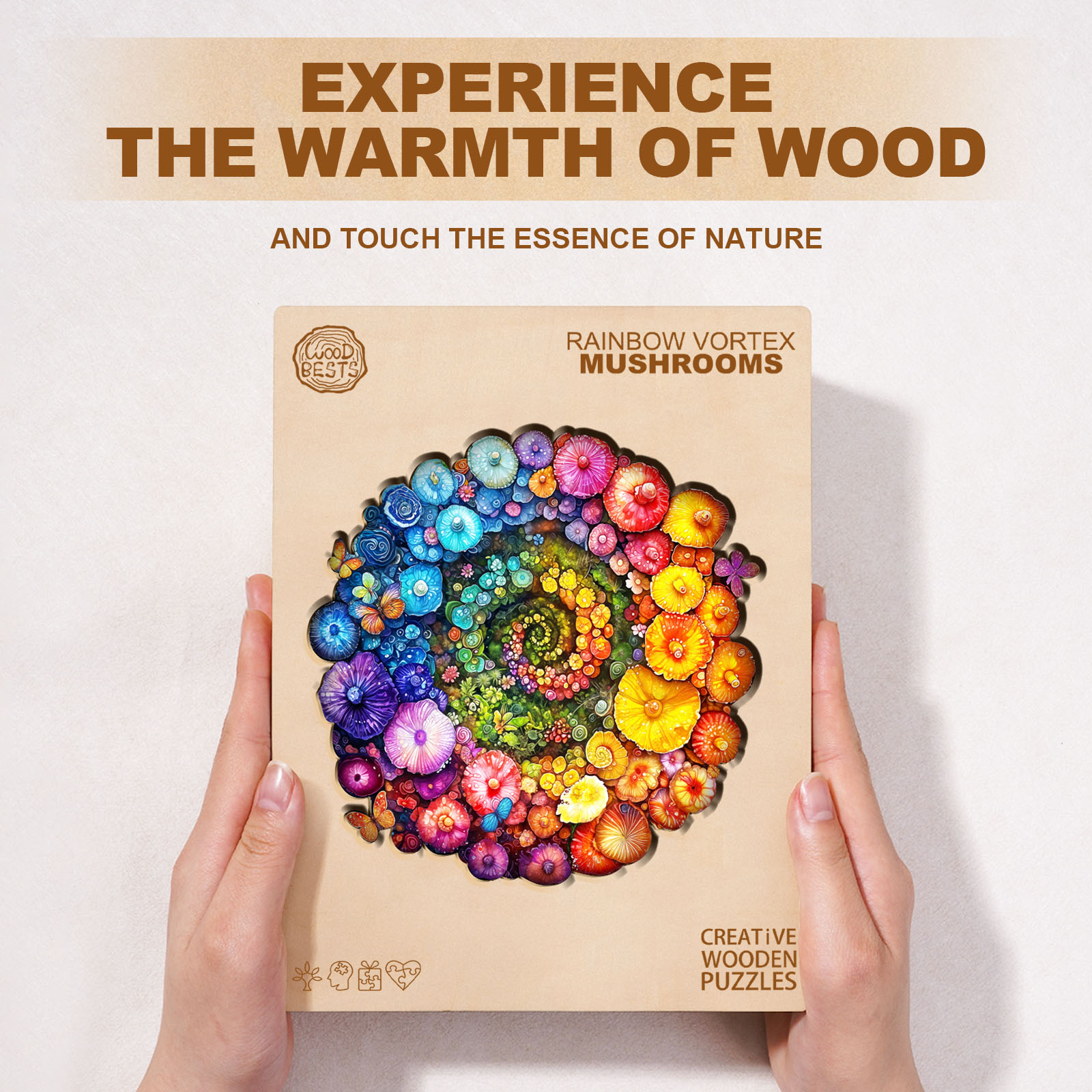 Wooden Jigsaw Puzzle – Rainbow vortex mushrooms - Image 7