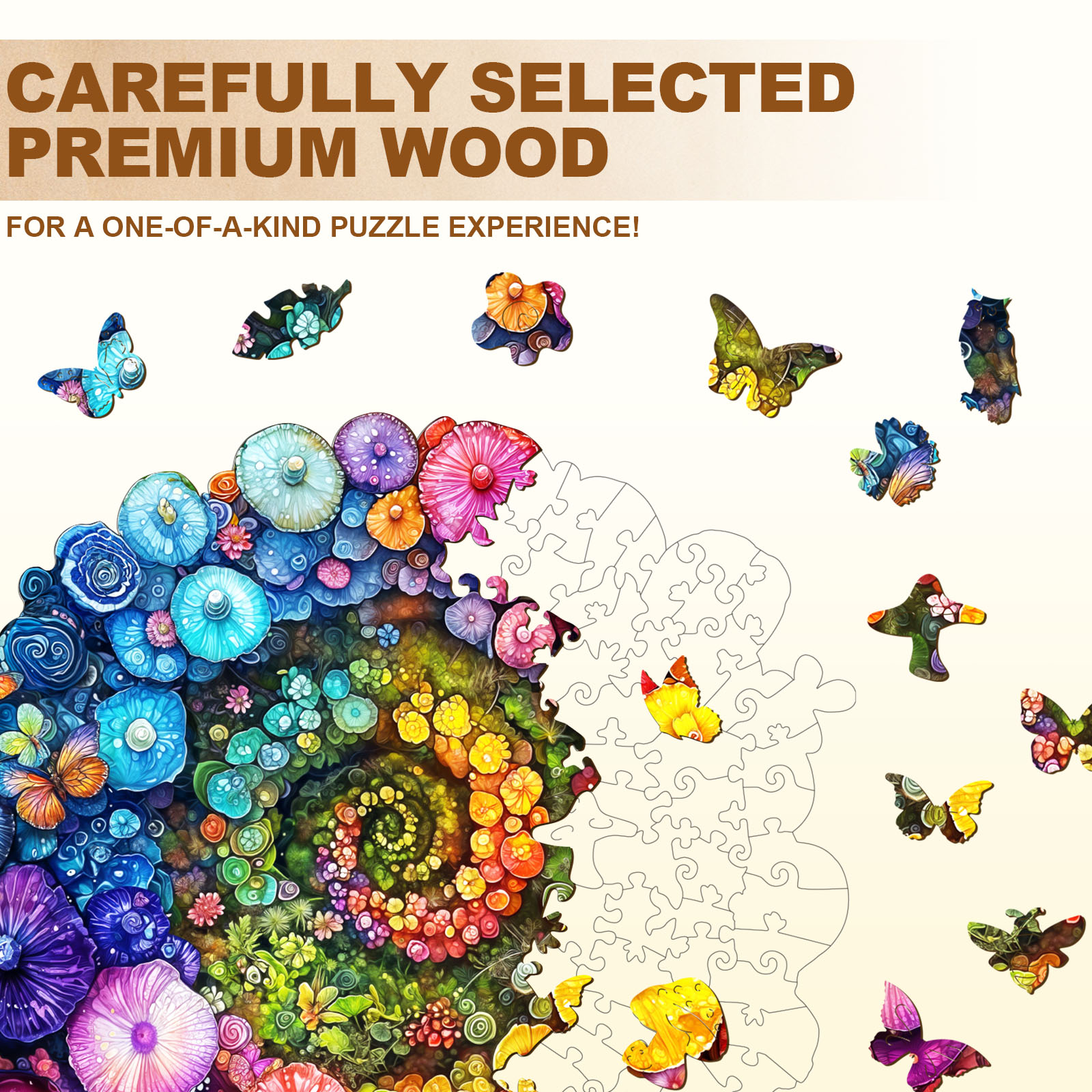 Wooden Jigsaw Puzzle – Rainbow vortex mushrooms - Image 6