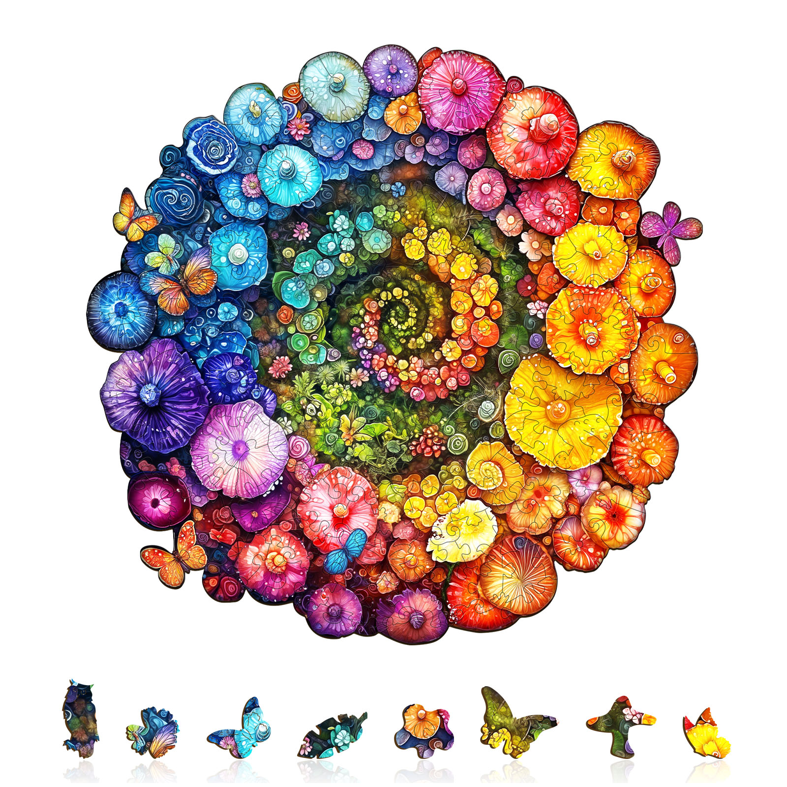 Wooden Jigsaw Puzzle – Rainbow vortex mushrooms - Image 2