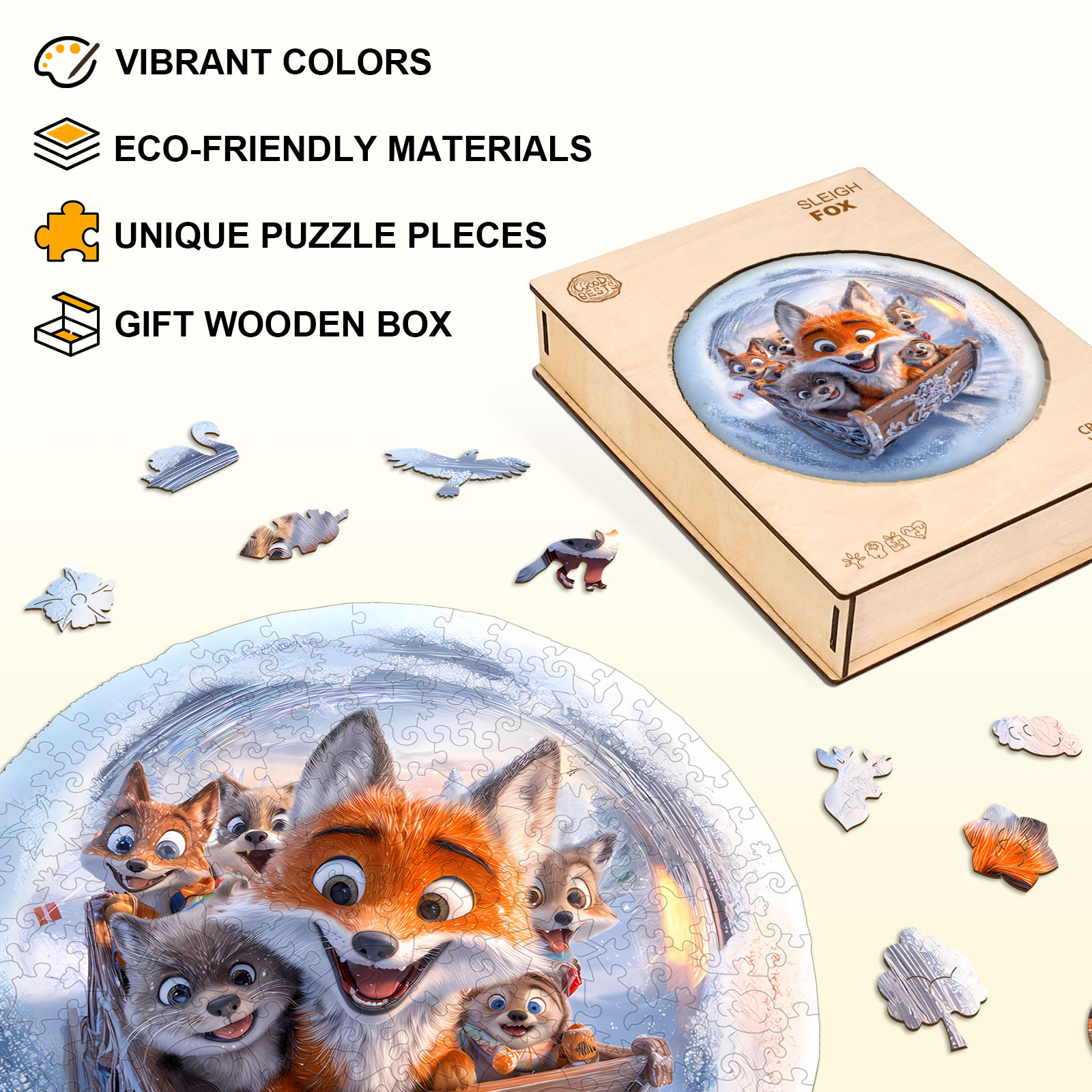 Wooden Jigsaw Puzzle – Sleigh fox - Image 6