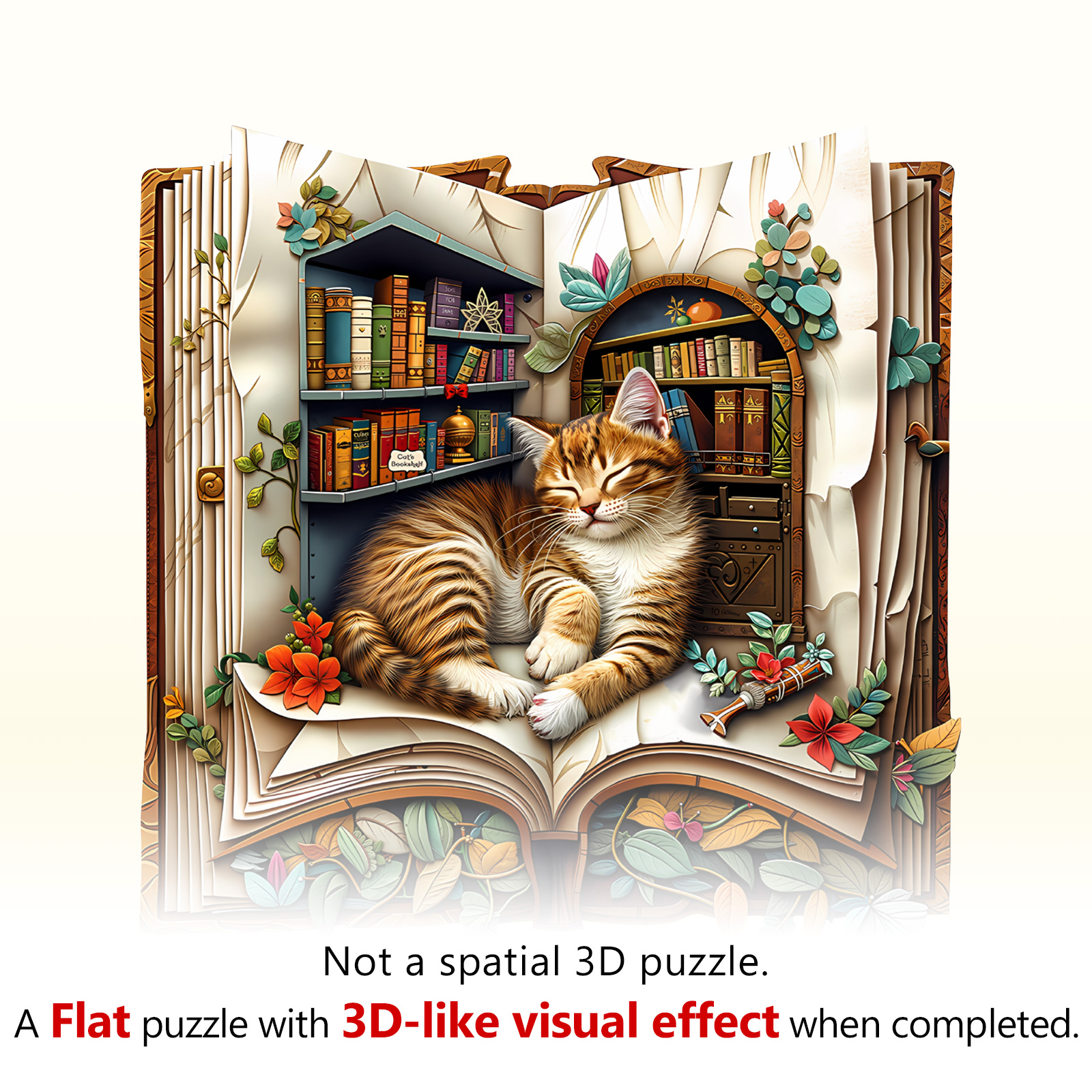 Wooden Jigsaw Puzzle –Cat in the book - Image 3