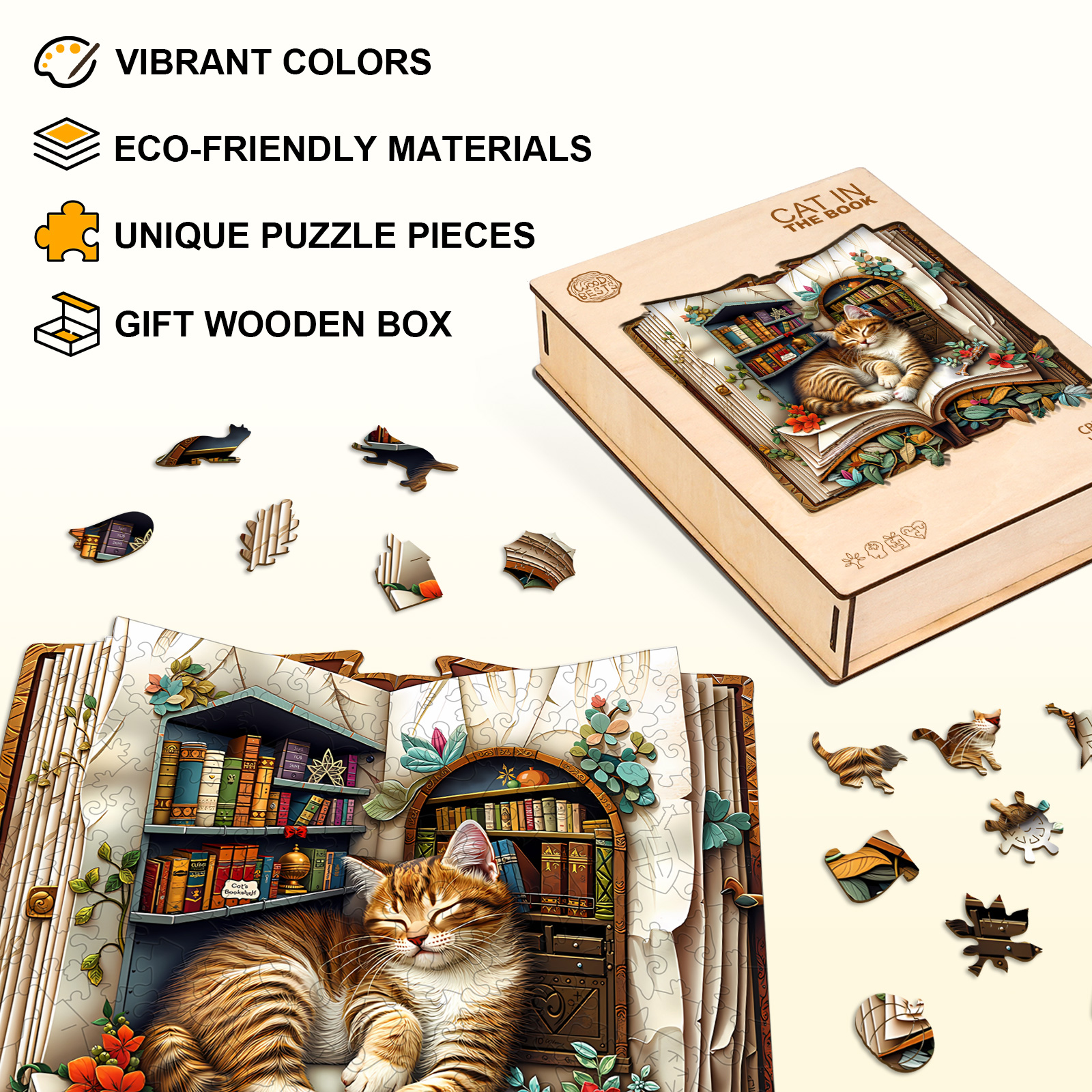 Wooden Jigsaw Puzzle –Cat in the book - Image 5
