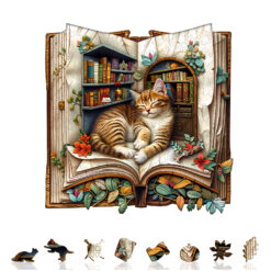 Alternative view of Wooden Jigsaw Puzzle –Cat in the book