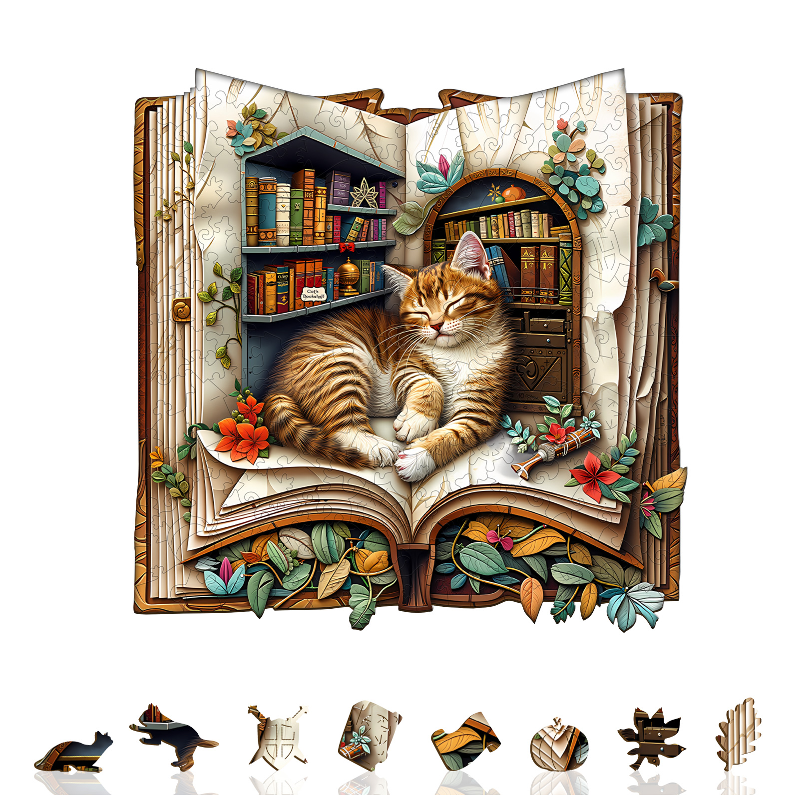 Wooden Jigsaw Puzzle –Cat in the book - Image 2