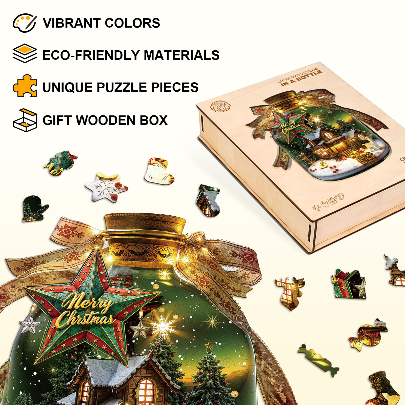 Wooden Jigsaw Puzzle – Christmas message in a bottle - Image 5
