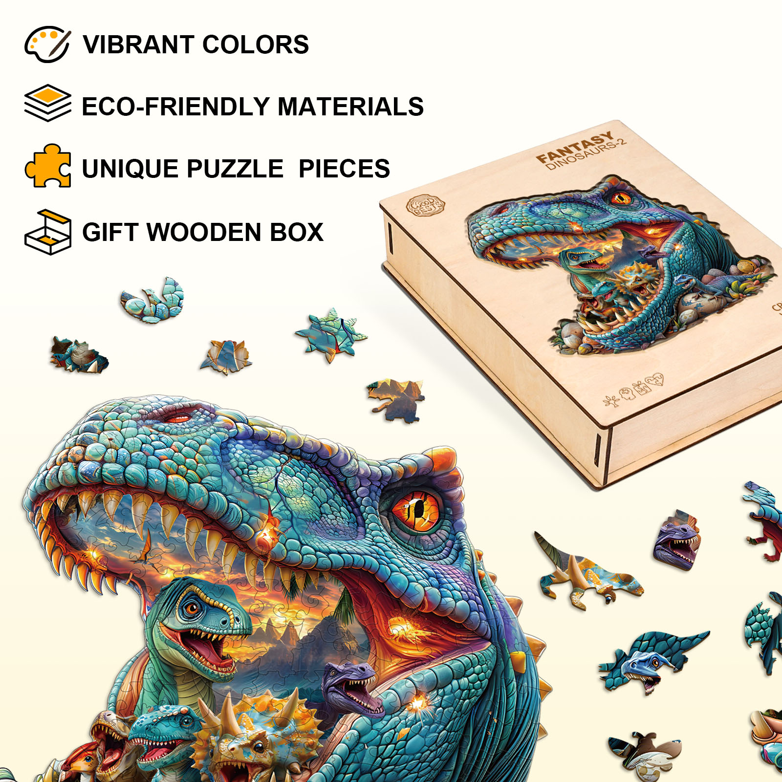 Wooden Jigsaw Puzzle – Fantasy Dinosaurs-2 - Image 5
