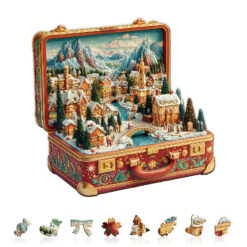 Alternative view of Wooden Jigsaw Puzzle – Suitcase Scenery-Christmas